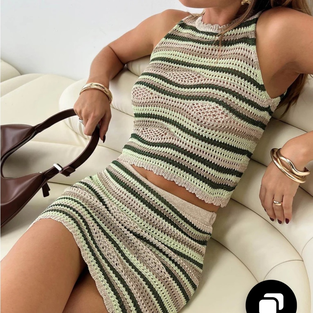 Princess Polly Green and Cream Striped Knit Dress